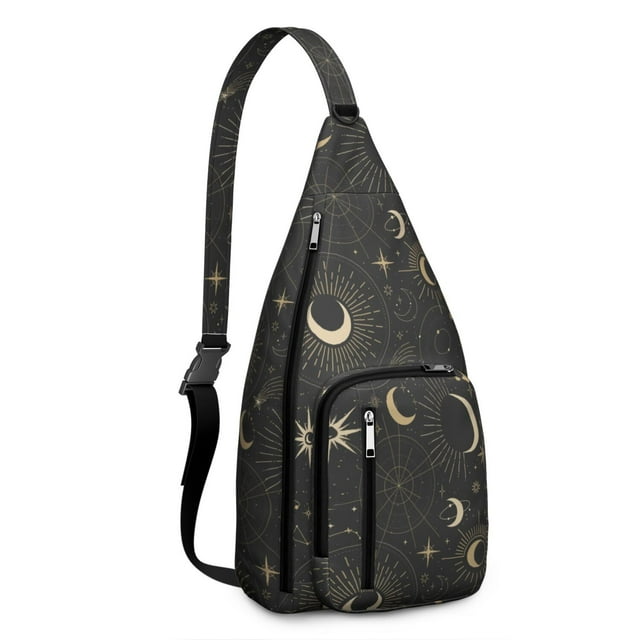 Moon Phase Sling Backpack - Gothic Witchy Celestial Pattern Crossbody Shoulder Bag, Anti-Theft Multi-Pocket Design