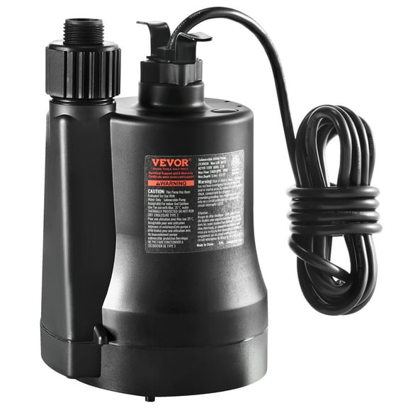 VEVOR Utility Pump, 1/3 HP, 2450 GPH High Flow,30 ft Head, Sump Pump Submersible Water Pump Portable Utility Pump with 10 ft Long Power Cord for Draining Water from Swimming Pool Garden Pond Basement