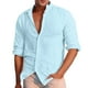thumbnail image 1 of Camisas Hombre Manga Larga Camisa chablis casual de playa de verano de manga larga con botones para hombre (Blue, XXL), 1 of 5