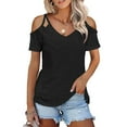 thumbnail image 2 of Women's Summer Short Sleeve Off Shoulder V-Neck Casual Lace Up T-Shirt, 2 of 6