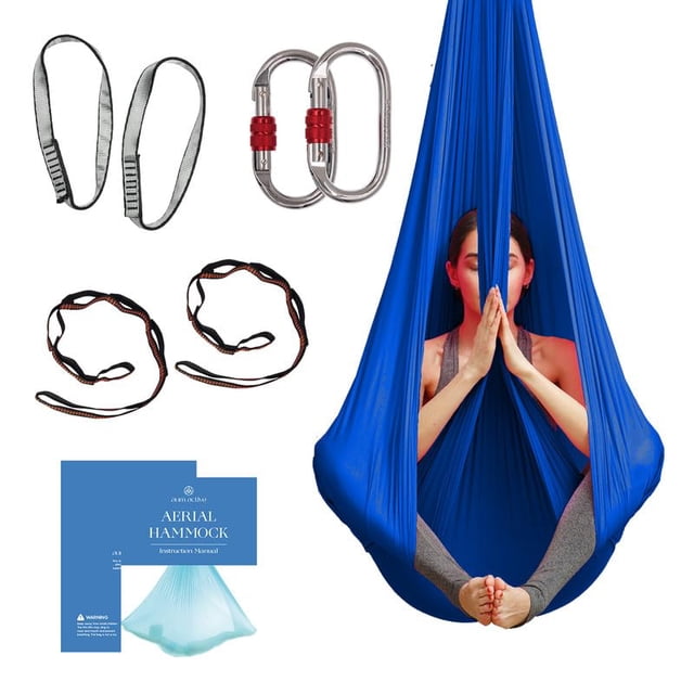 Hamaca y Columpio de Seda Aérea para Yoga en Casa, Ejercicios de Inversión, Kit Inicial para Todos los Niveles - Durable con Correas de Extensión, Mosquetones y Guía de Posturas