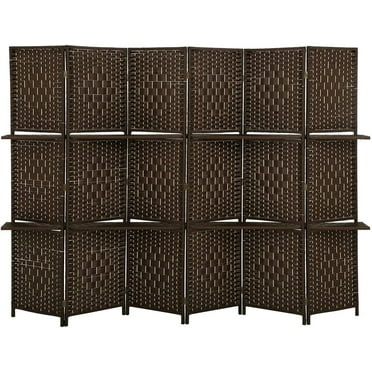 Room divider 6 panel room wood with removable storage shelves brown
