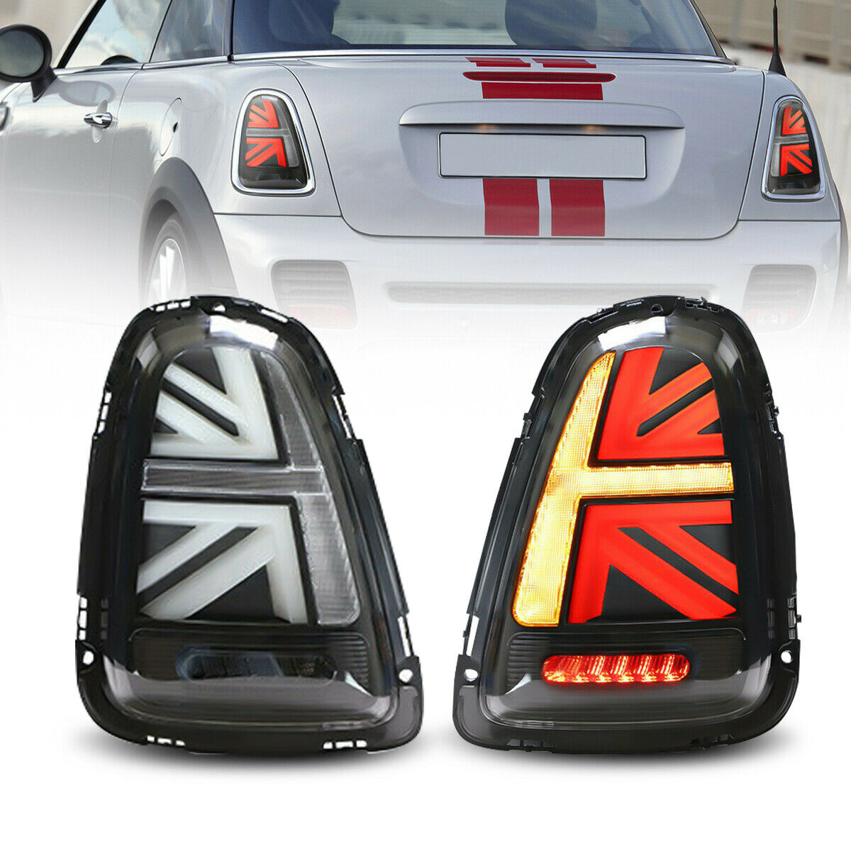 Black Clear LED Tail Lights Rear Assembly For 0713 BMW Mini Cooper R55
