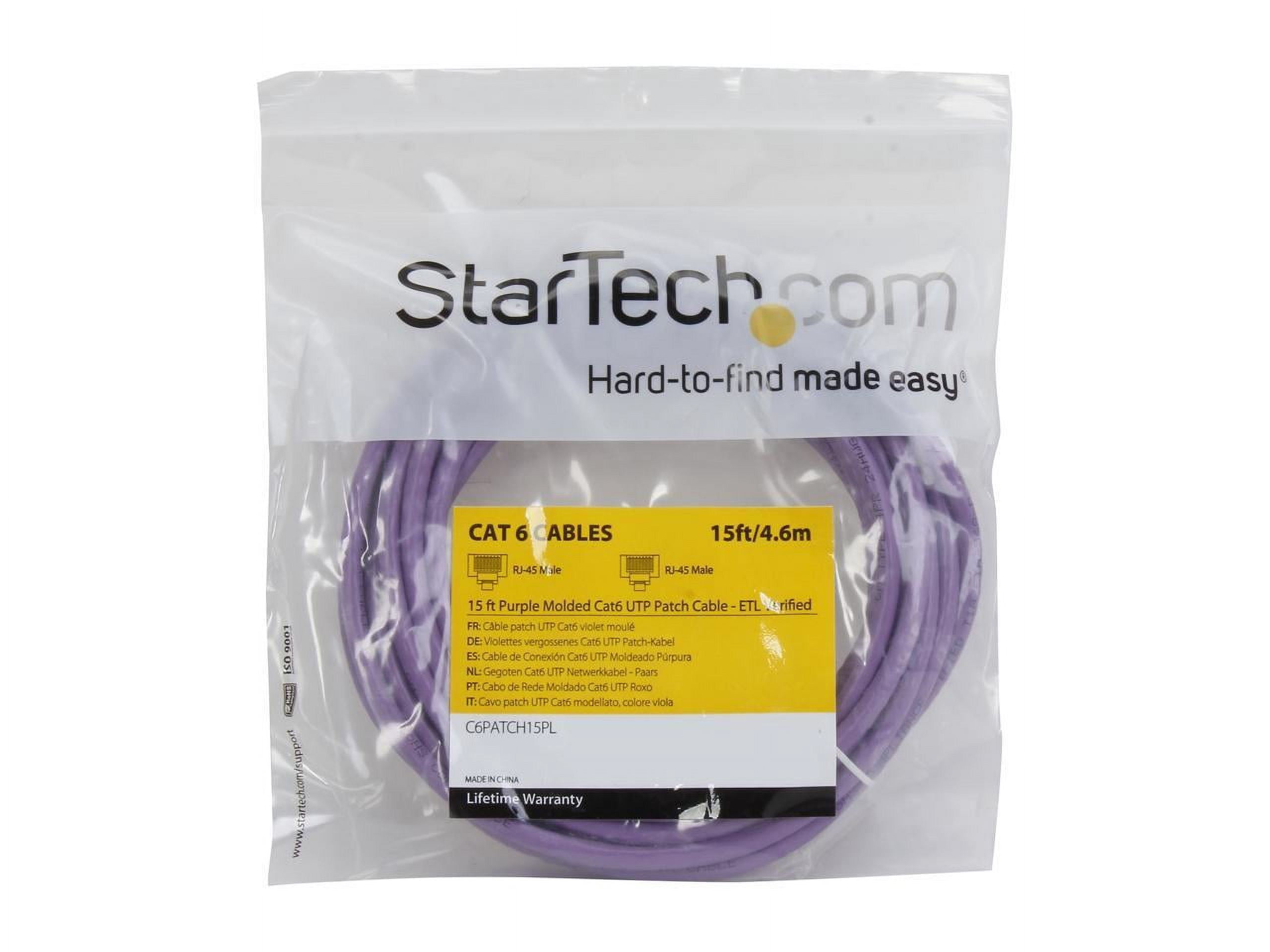 StarTech 15ft CAT6 Ethernet Cable - Purple CAT 6 Gigabit Ethernet Wire -250Mhz 100W PoE RJ45 UTP Molded Network Patch Cord with Strain Relief (C6PATCH15PL)
