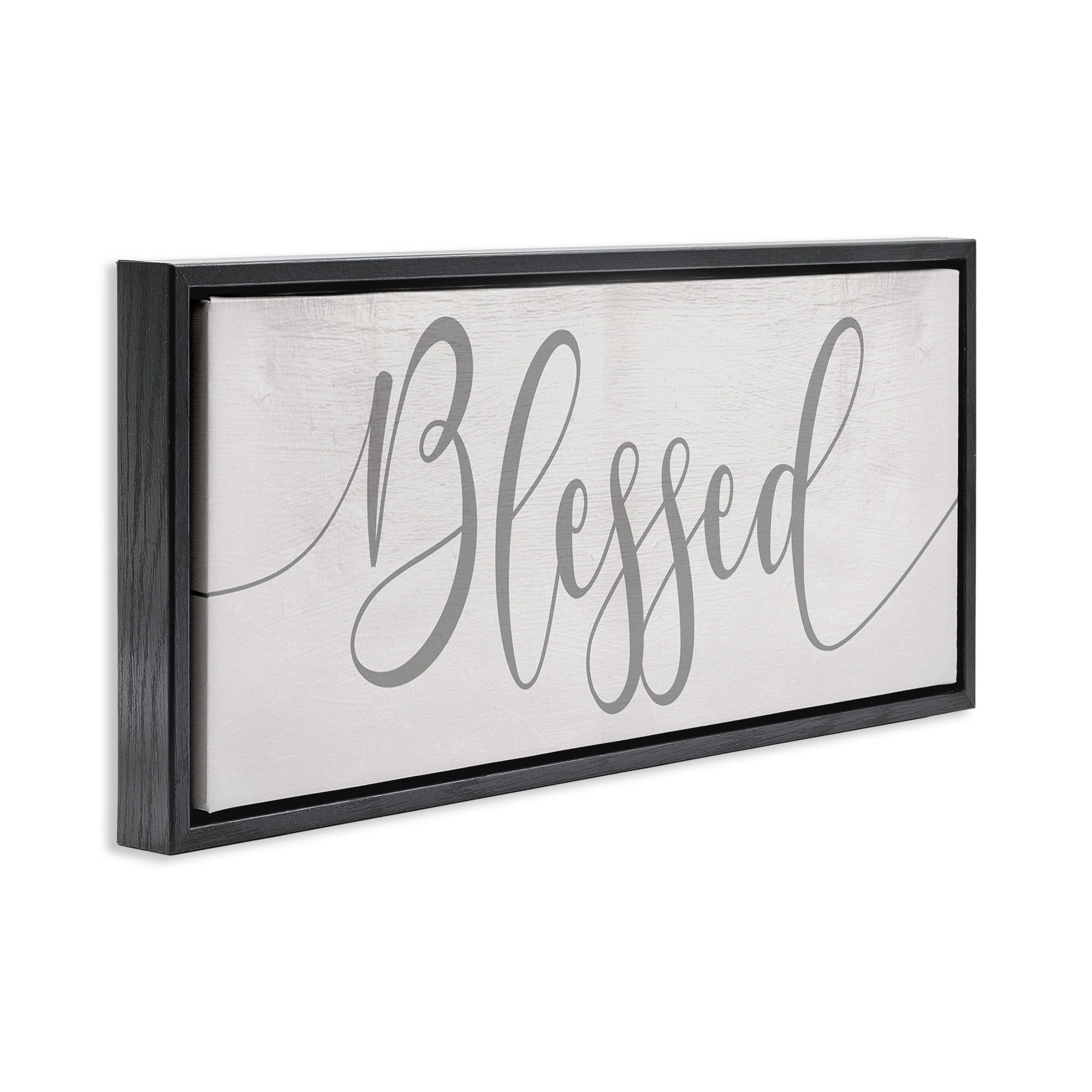 Stupell Industries Soft Grey Blessed Typography Religious Painting Black Floater Framed Canvas Art Print Wall Art, 25 x 11