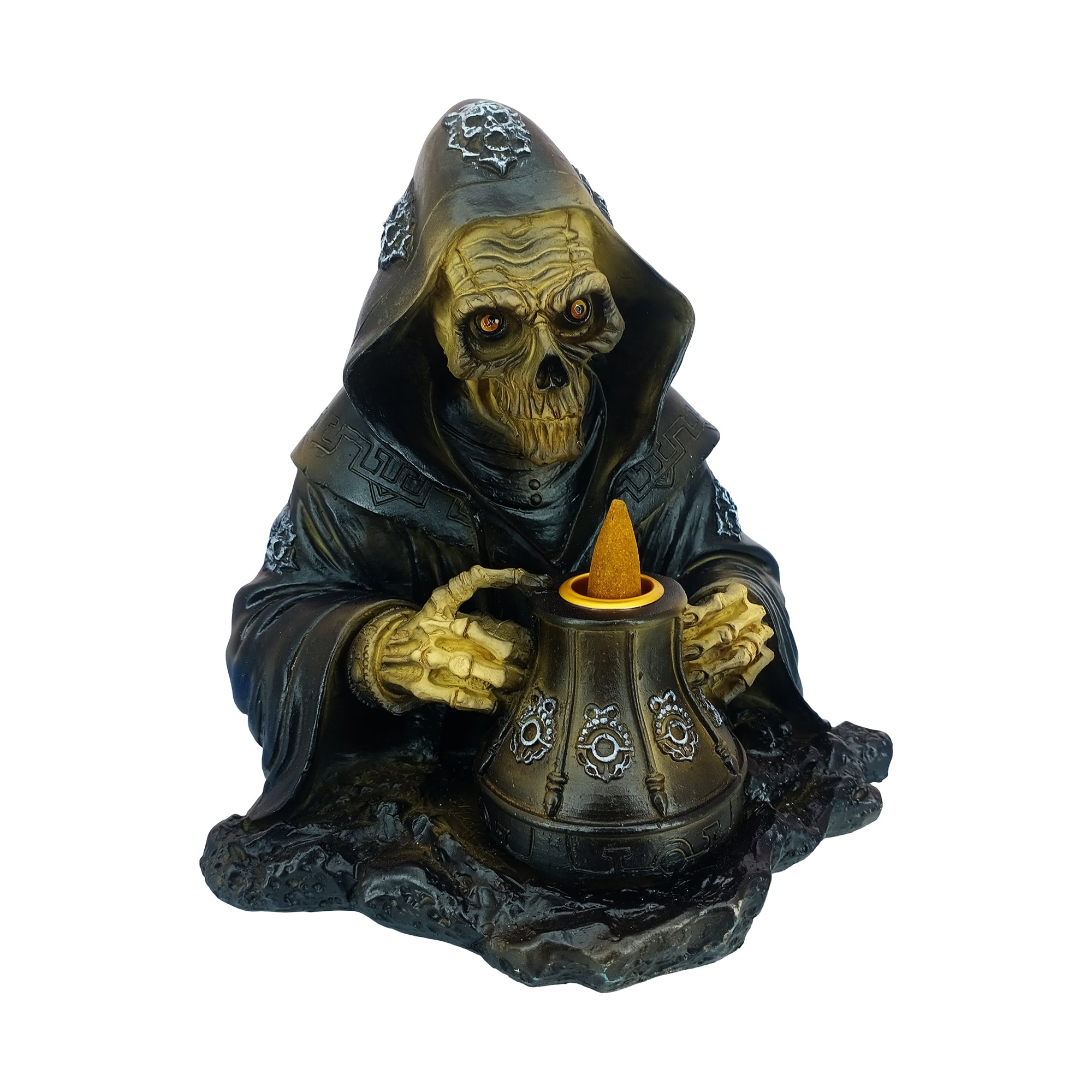 Reaper Backflow Incense Burner – Gothic Grim Reaper Design Polyresin Fountain Holder for Meditation, Aromatherapy, Halloween & Home Décor – Spooky Skull Incense Cone Holder Gifts