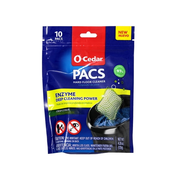 O-Cedar PACS Hard Floor Cleaner, Crisp Citrus Scent 10 Count (1-Pack) | Made with Naturally-Derived Ingredients | Safe to Use on All Hard Floors | Perfect for Mop Buckets