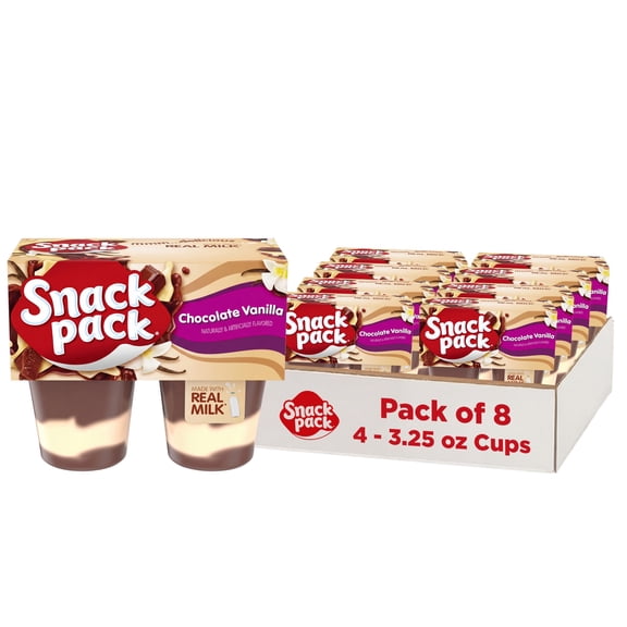 (8 pack) Snack Pack Chocolate Vanilla Flavored Pudding, 3.25 oz Pudding Cups, 4 Count