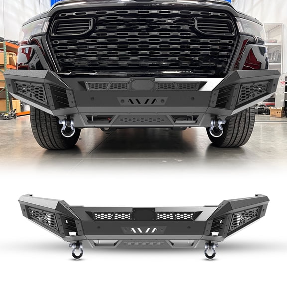 Full Width Front Bumper Compatible with 2025 Ram 1500,Heavy Duty Steel Front Bumper with Side Wings A
