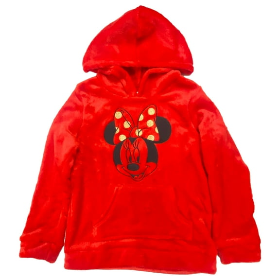 Disney Minnie Mouse Girls Warm Soft Red Fuzzy Sweatshirt Hoodie Faux Fur 6