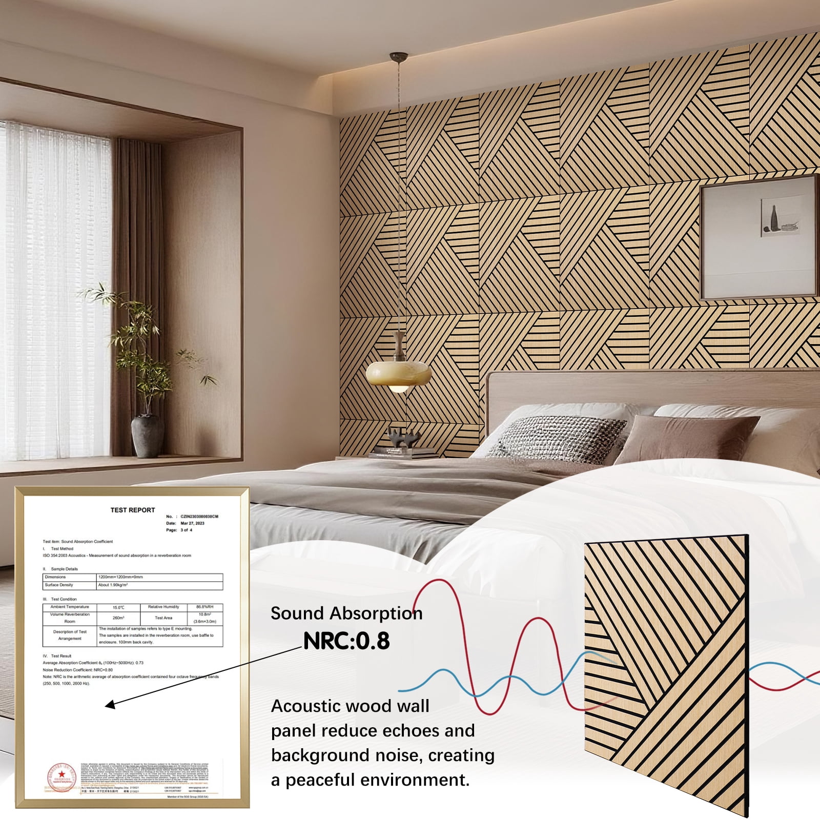 4 Packs Acoustic Wall Panels - Self-Adhesive 3D Wood Slat Wall Panel- Peel and Stick Sound Absorbing Panels for Noise Reducing - Feature Wall Decor for Home & Office