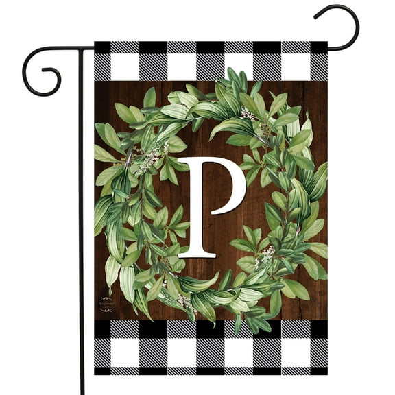 Briarwood Lane Wreath Monogram P Garden Flag