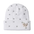thumbnail image 4 of AWZXDE Women's Lightweight Pearl Knitted Hat with Ear for Cold Weather Comfort and Stylish Daily Wear White, 4 of 4