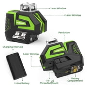 Green Self-Leveling Laser Level, 197Ft Cross Line Laser Level Tools with 2 Plumb Dots, Li-ion Battery & 360° Magnetic Pivoting Bracket