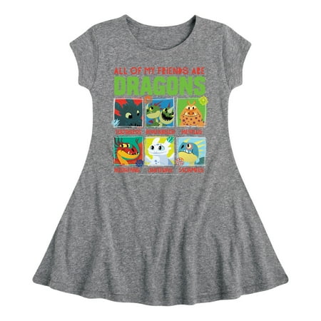 

How to Train Your Dragon - All My Friends Are Dragons - Toddler And Youth Girls Fit And Flare Dress
