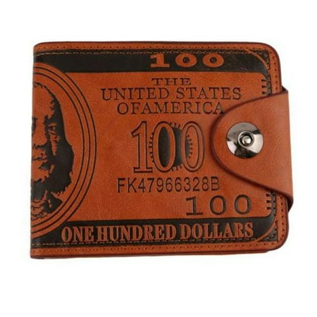 Brown Billfold - USA $100 Bill Benjamin Franklin Wallet With Safety Snap Men's Brown Color Billfold Larger Size, 100DW-1