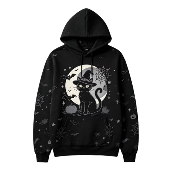 XDZJLR Men Halloween Hoodie Cat Graphic Casual Long Sleeve With Pockets Fall Winter Pullover Hooded Sweatshirt