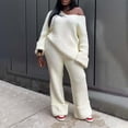 thumbnail image 5 of Tiqkatyck Womens Fashion Two Piece Sets for Women Women's 2 Piece Outfits Long Sleeve V Neck Knit Pullover Tops and Wide Leg Pant Streetwear Set Sweatpants Women Womens Long Sleeve Tops White, 5 of 6