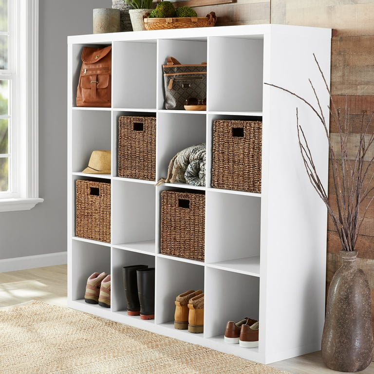 Better Homes & Gardens 16-Cube Square Storage Organizer, Multiple Finishes, Size: Large 57.40 x W 15.35 x H 56.85, White