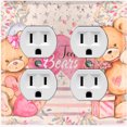 thumbnail image 1 of Metal Light Switch Wall Plate Outlet Cover (2 Teddy Bears Pink With Love Heart Balloon Flower - Double Duplex), 1 of 2