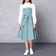 thumbnail image 4 of SERTG Girls Skirt Solid Color Lapel Dress Long Sleeve Button-Down Collar Spring Fall Soft Everyday Dress for Kids(Blue#1,10-11 Years), 4 of 7