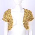thumbnail image 3 of Jowowha Women's Fashion Casual Cardigan Short Sleeve Glitter Sequin Cover Up Cropped Jacket Coat Gold One Size, 3 of 7