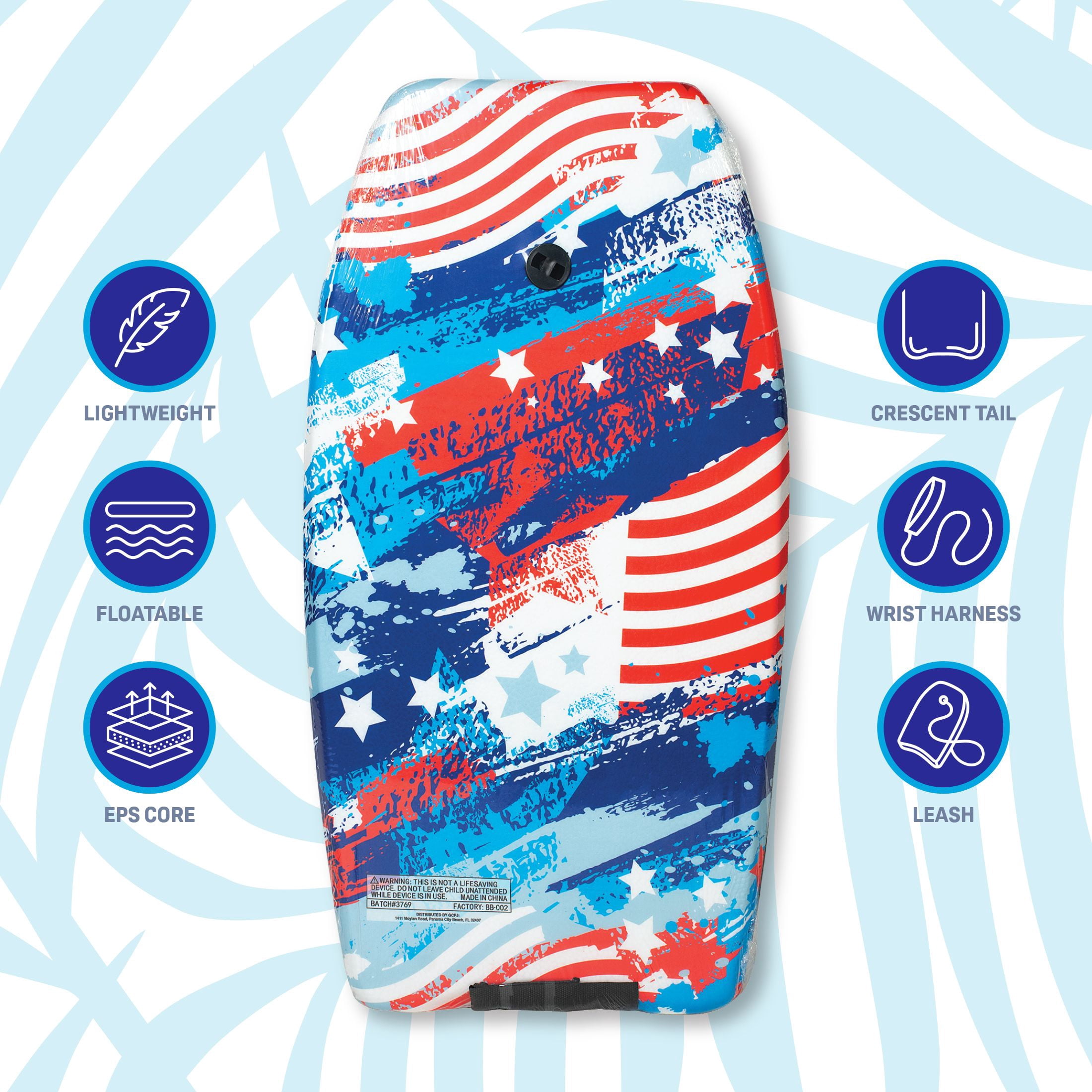 Bluewater Beach 33" Foam Bodyboard with Leash, 95-125 lbs., Americana Print