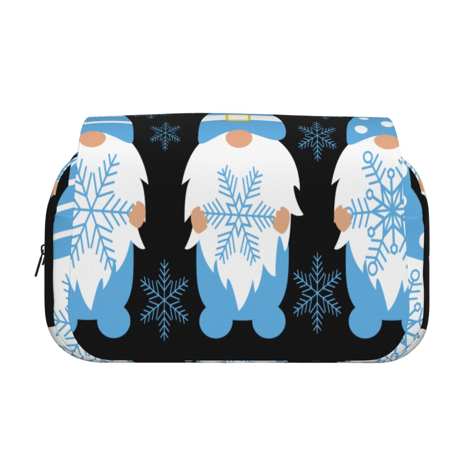 Rateoe Christmas Gnome Snowflake Pattern Double Clamshell Pen Case, Storage Organizer with Two Zipper Compartments– Holds Up to 50 Pencils & Pens