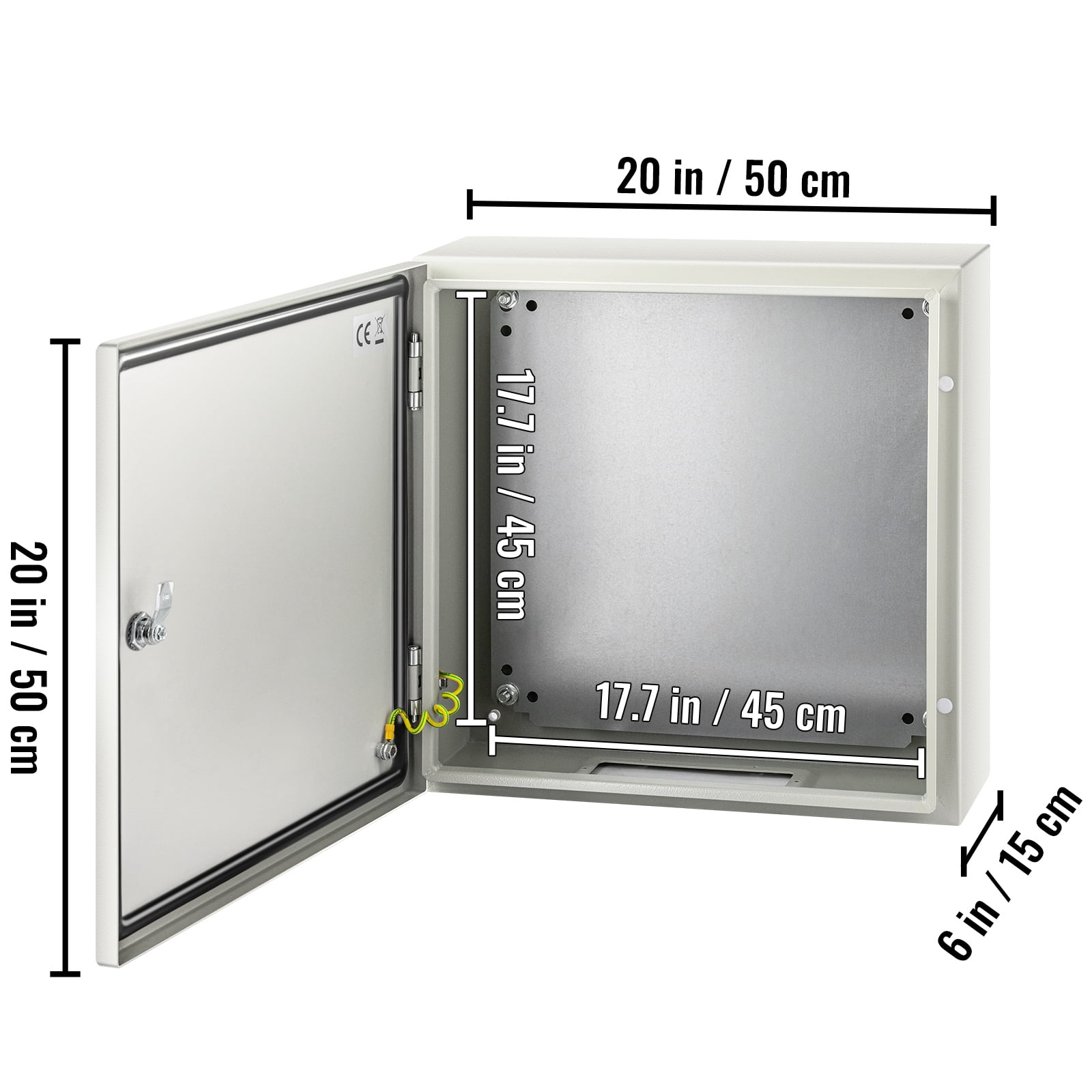 KFFKFF 20x20x6 Inch Carbon Steel IP65 Waterproof Electrical Enclosure Box, Hinged Lockable Wall-Mount Junction Cabinet, Gray Silver