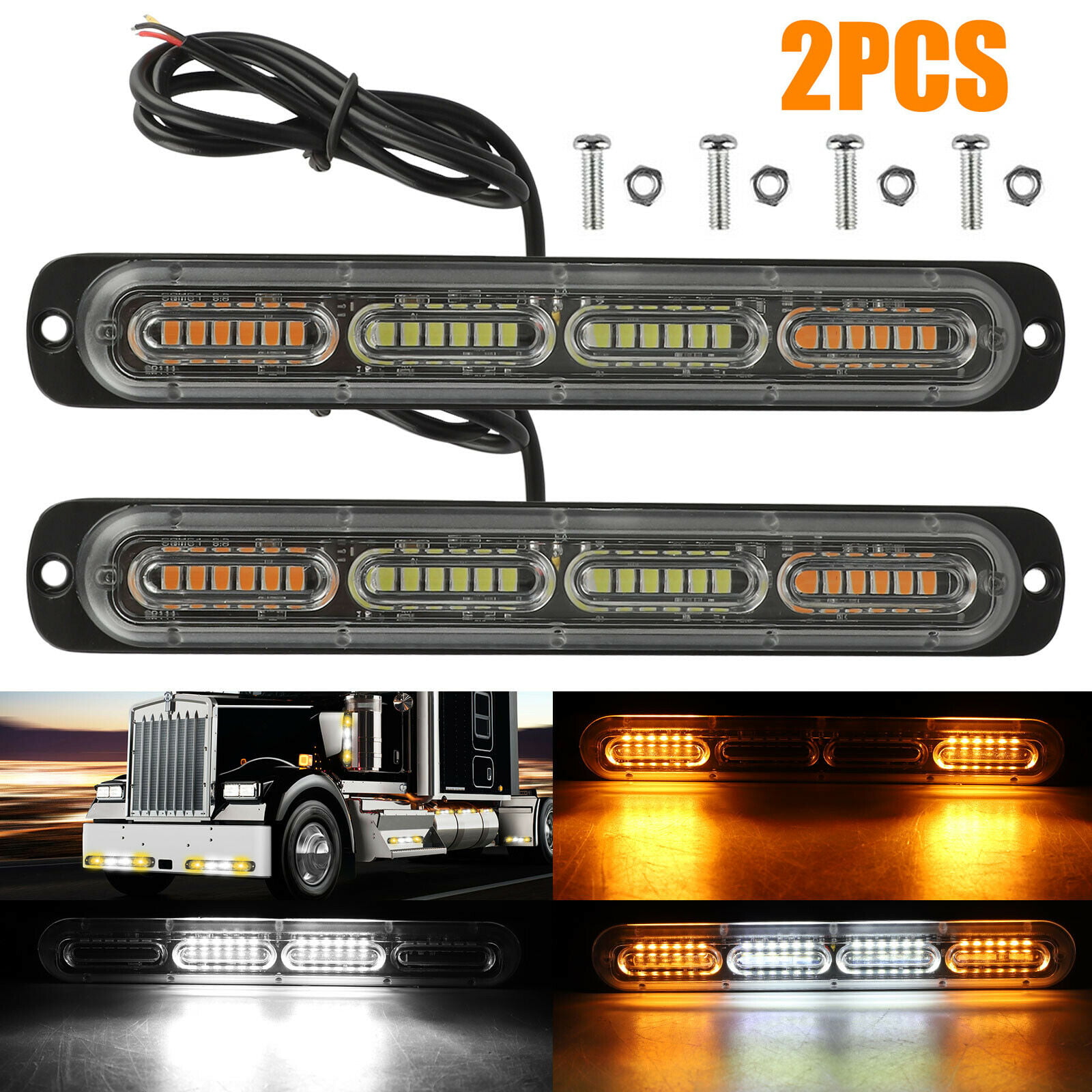 2X 4 LED Car Truck Emergency Beacon Light Bar Hazard Strobe Warning Amber Yellow 