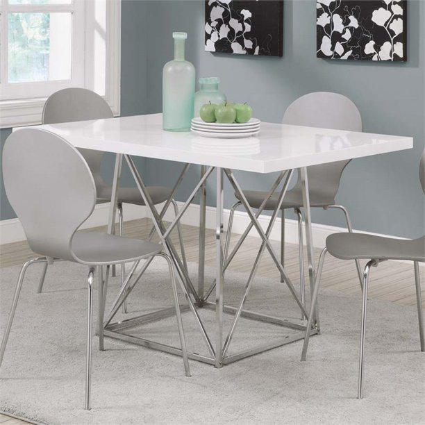 Monarch Dining Table 36"X 48" / White Glossy / Chrome Metal Walmart