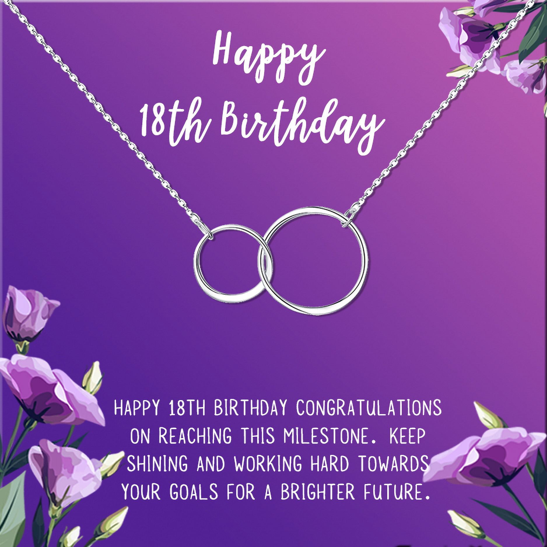 Anavia Happy 18th Birthday Gifts Stainless Steel Fashion Necklace Birthday Card Jewelry Gift for Girl, Birthday Gift for Daughter-[Silver Infinity Double Ring, Royal Purple Gift Card]