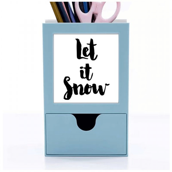 Let It Snow Quote Handwrite Desk Supplies Organizer Pen Holder Card