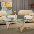thumbnail image 3 of Raffle Pinker Coffee Table Triangle Tempered Glass Coffee Table End Table with Solid Natural Wood Base for Living Room, 3 of 11