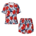 thumbnail image 4 of Naloa Leaves And Flowers Women's Short-Sleeved Pajama Set, Loungewear, Summer pajamas, Breathable Cozy - Small, 4 of 9