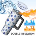 thumbnail image 5 of 40oz Pioneer Flower Floral Print Pattern Insulated Tumbler with Handle, BPA-Free Leak Proof Lid and Straws, Double Wall Vacuum, Hot 12h/Cold 34h, 5 of 6