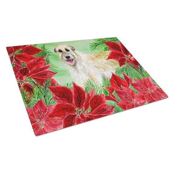 Caroline's Treasures Irish Wolfhound Poinsettas Glass Cutting Board Large