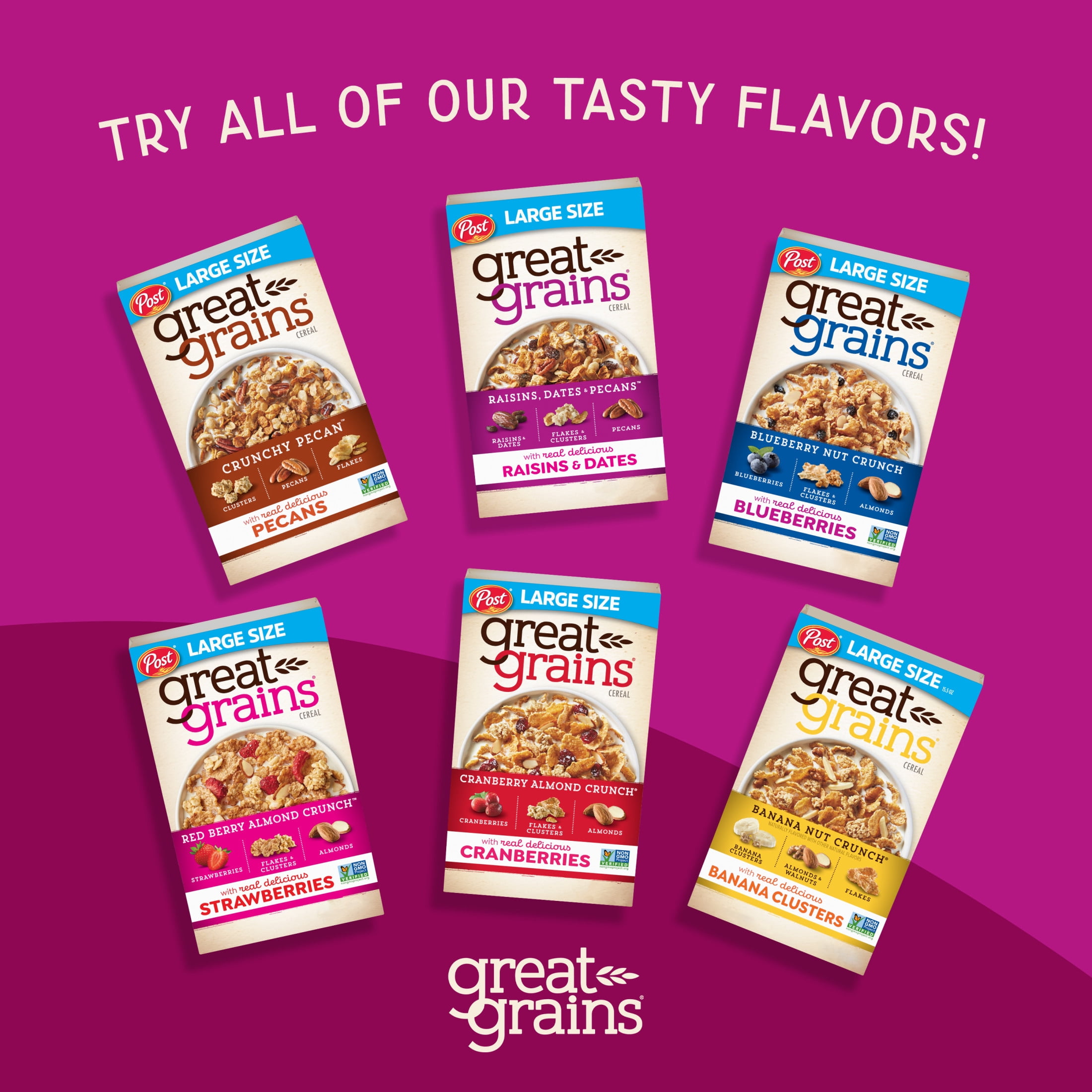 Post Great Grains Crunchy Pecan Breakfast Cereal, Non GMO, Heart Healthy, Low Fat, Whole Grain, 19oz