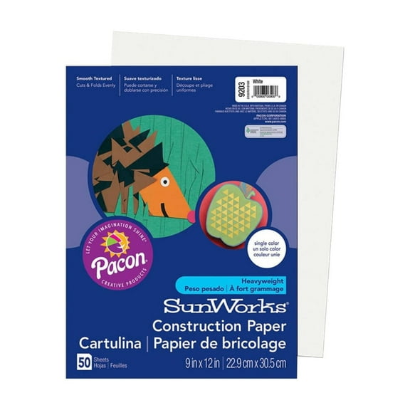 SunWorks, PAC9203, Construction Paper, 50 / Pack, White