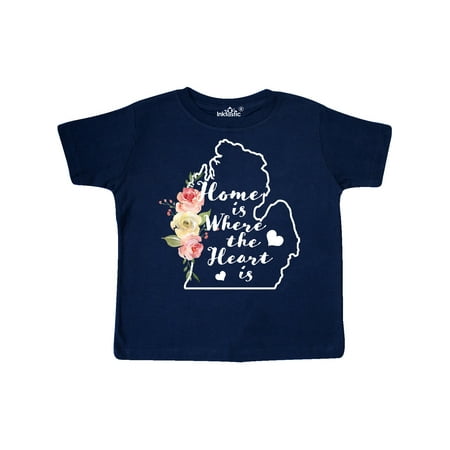 

Inktastic Michigan Home is Where the Heart is with Watercolor Floral Gift Toddler Boy or Toddler Girl T-Shirt