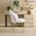 thumbnail image 2 of Ktaxon Vanity Makeup Chair with Teddy Velvet, Shell Design Accent Desk Chair with Lumbar Pillow and Gold Legs, Office Seating for Women White, 2 of 9