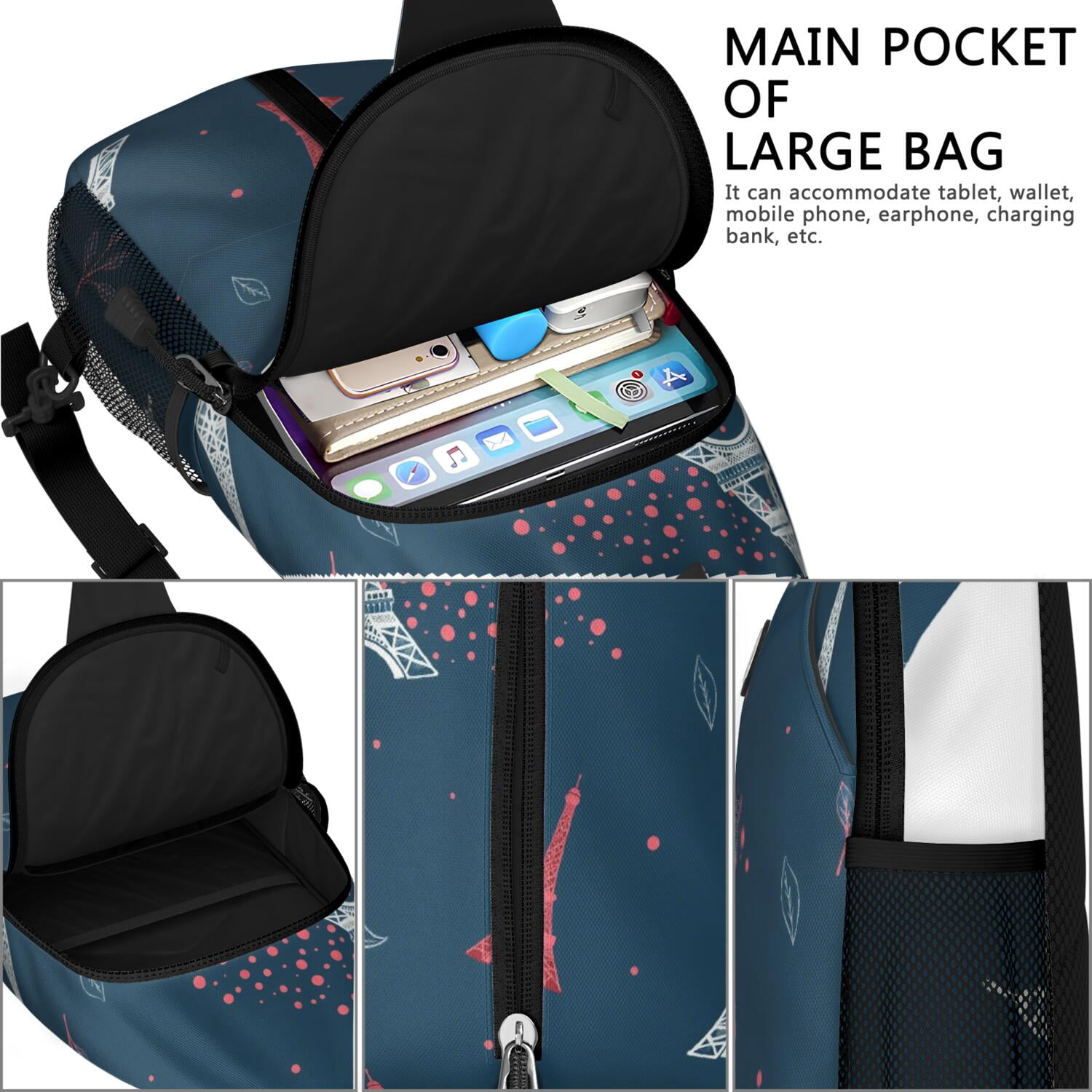 Sling Backpack Trendy Sling Backpack Eiffel Tower Travel Backpack Hiking Bag for Women Men