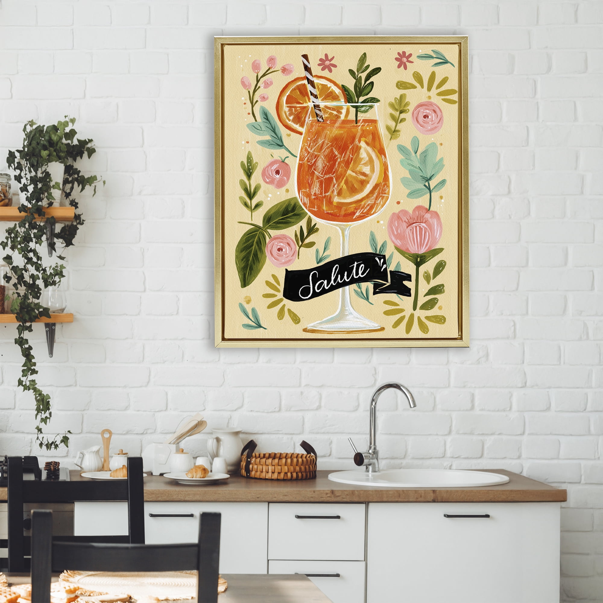 Stupell Industries Salute Citrus Cocktail Gold Framed Floater Canvas Wall Art, design by Yen