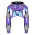 thumbnail image 5 of SiiRoh Kids Girls Shiny Metallic Hoodies Long Sleeve Mesh Patchwork Hooded Hip-hop Jazz Dance Crop Top Sports Sweatshirt Blue 12, 5 of 7