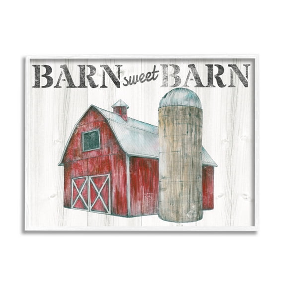 Stupell Industries Sweet Barn Rustic Phrase Landscape Painting White Framed Art Print Wall Art, 14 x 11