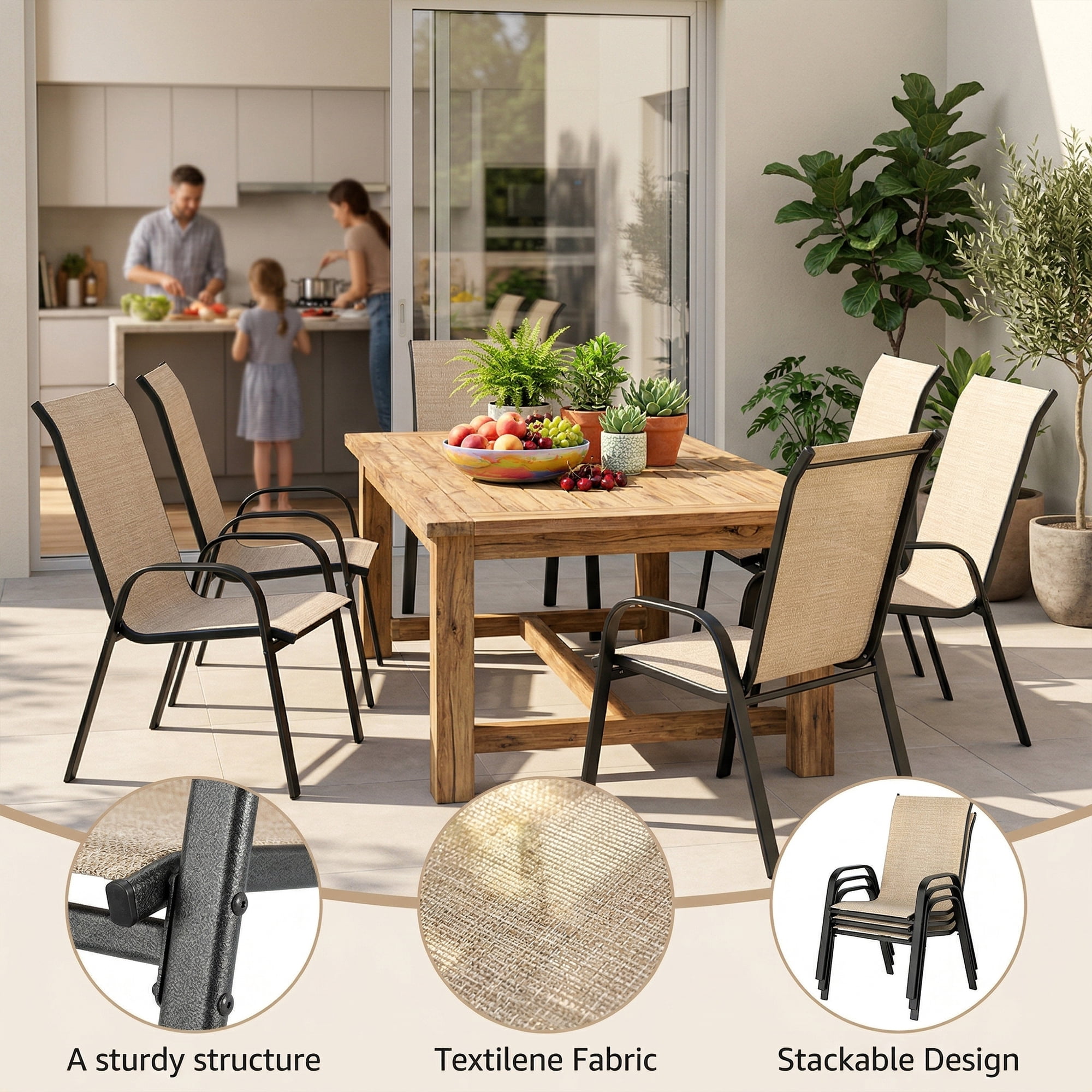 Guqiart Patio Chairs Set of 6, Stackable Outdoor Dining Chairs, All-Weather Textilene, Metal Frame, 350 lbs Capacity