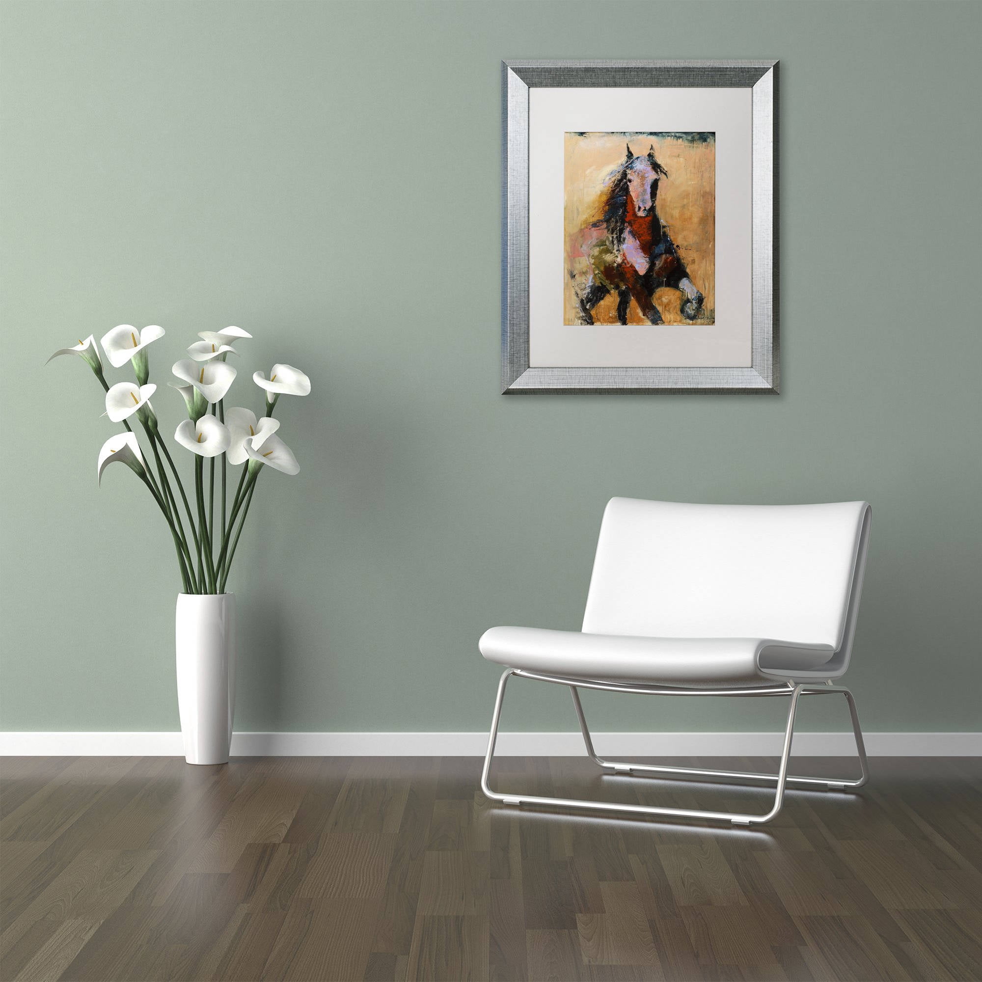 Trademark Fine Art "Golden Horse" Canvas Art by Joarez, White Matte, Silver Frame