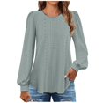 thumbnail image 1 of Womens Long Sleeve Eyelet Tops - Crew Neck, Fall Casual Blouses - Solid Color, Loose Fit, Breathable Fabric - S-XXL Sizes, 1 of 8
