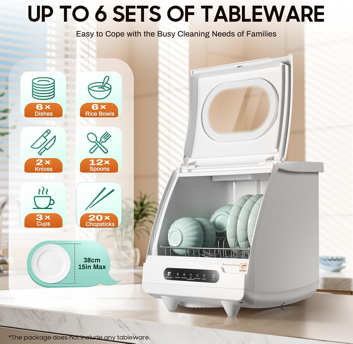 Miumaeov Portable Dishwasher Countertop, Mini Dishwasher with 5 Programs161.6℉ High-Temp& Air-Dry Function for Apartments Boats Campers RVS