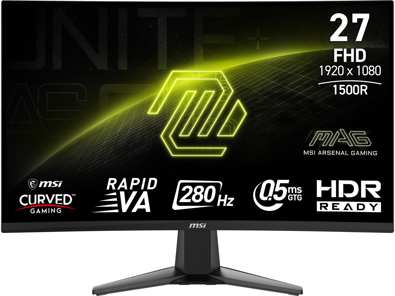 MSI MAG 276CXF 27 inch Curved display monitor 280Hz - 27" Viewable - Rapid Vertical Alignment (VA) - LED Backlight - 1920 x 1080 - 16.7 Million Colors - Adaptive Sync - 300 Nit - 0.50 ms - 280 Hz R...